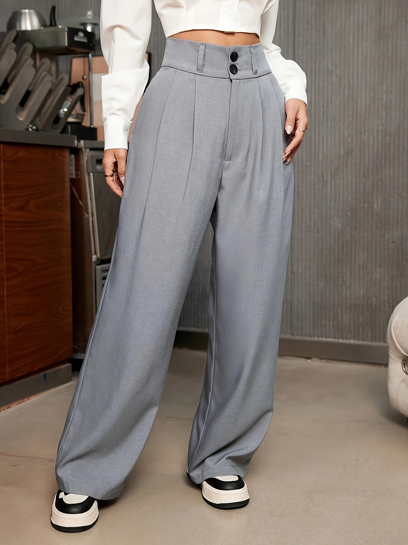 Effortless Pleated Wide Leg Trousers for Women with High Waist Button Front Tailored Relaxed Style