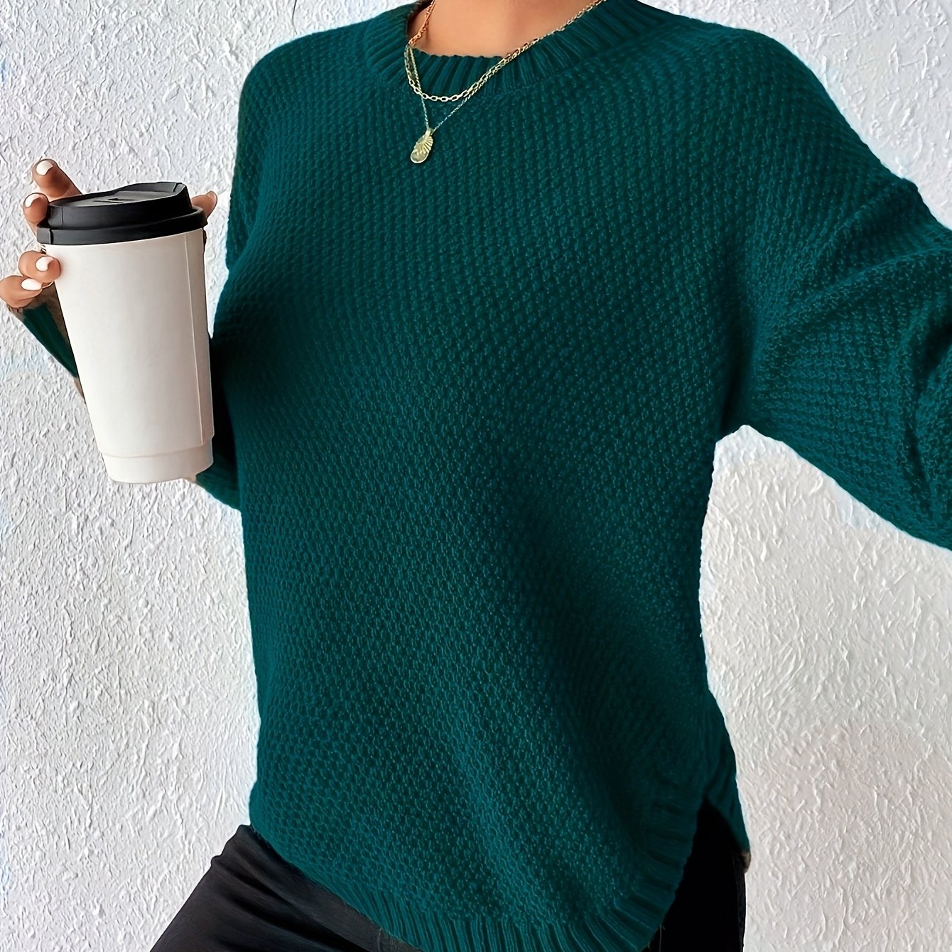 New Women's Solid Color Round Neck Pullover Sweater, Loose-Fit Simple Versatile Long Sleeve Pullover Sweater, Women's Sweater Top