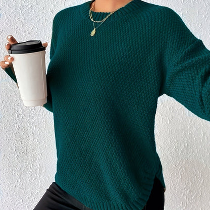 New Women's Solid Color Round Neck Pullover Sweater, Loose-Fit Simple Versatile Long Sleeve Pullover Sweater, Women's Sweater Top
