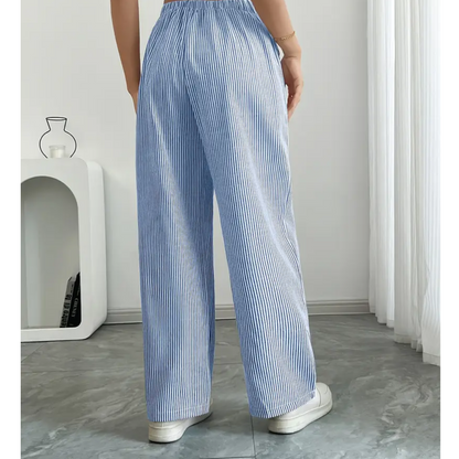 Effortless Striped Wide Leg Pants for Women with High Waist Drawstring Relaxed Casual Style