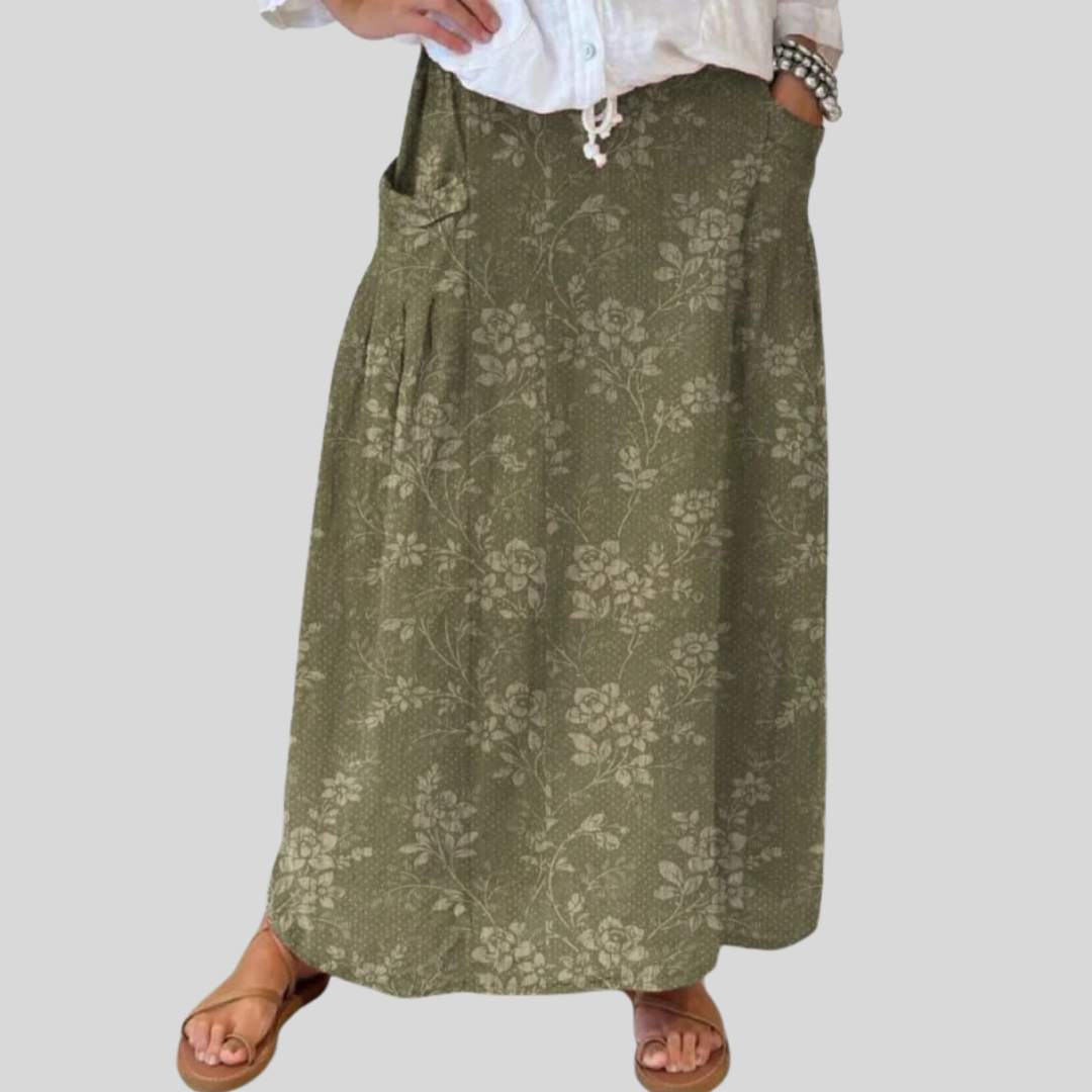 Effortless Floral Maxi Skirt for Women with Elastic Waist Pocket Detail A Line Flowing Style