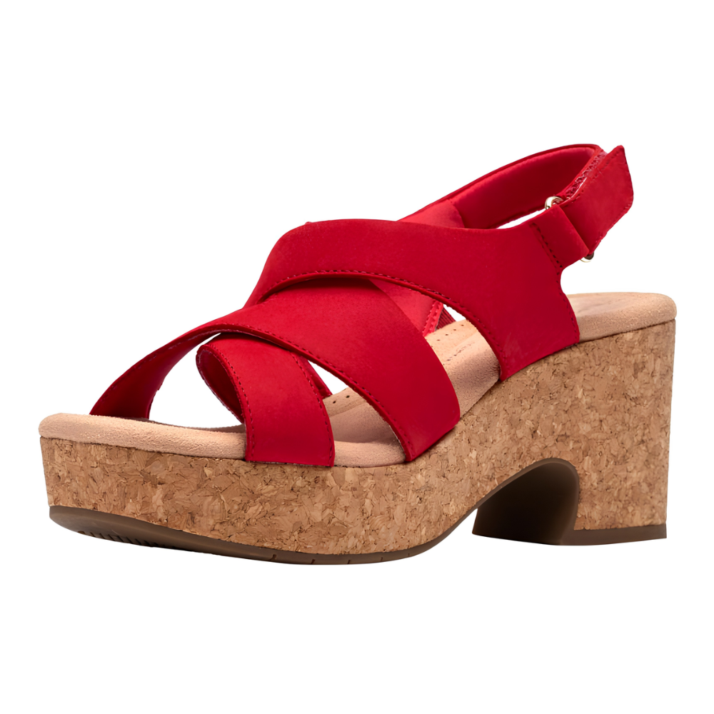 Comfortable Heeled Sandals for Women with Crossover Strap Cork Block Heel Slingback Style