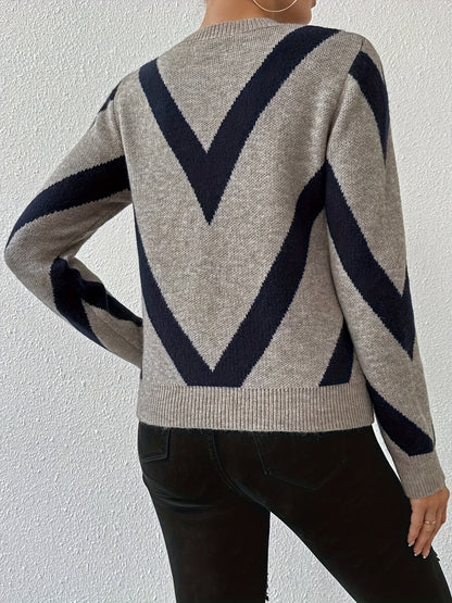 Ladies' Fashion Sweater, Autumn and Winter Style, Striped Pattern, Unisex Elasticity, Suitable for Casual Ladies' Versatile Pullover Shirt Top