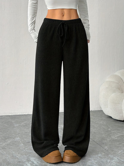 Effortless Corduroy Wide Leg Pants for Women with High Waist Drawstring Relaxed Flowing Casual Style