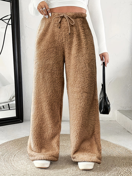 Plus Size -Adult Plus Size Clothing Autumn Winter Casual Reversible Plush Thick Warm Waistband Drawstring Loose Drape Wide Leg Pants