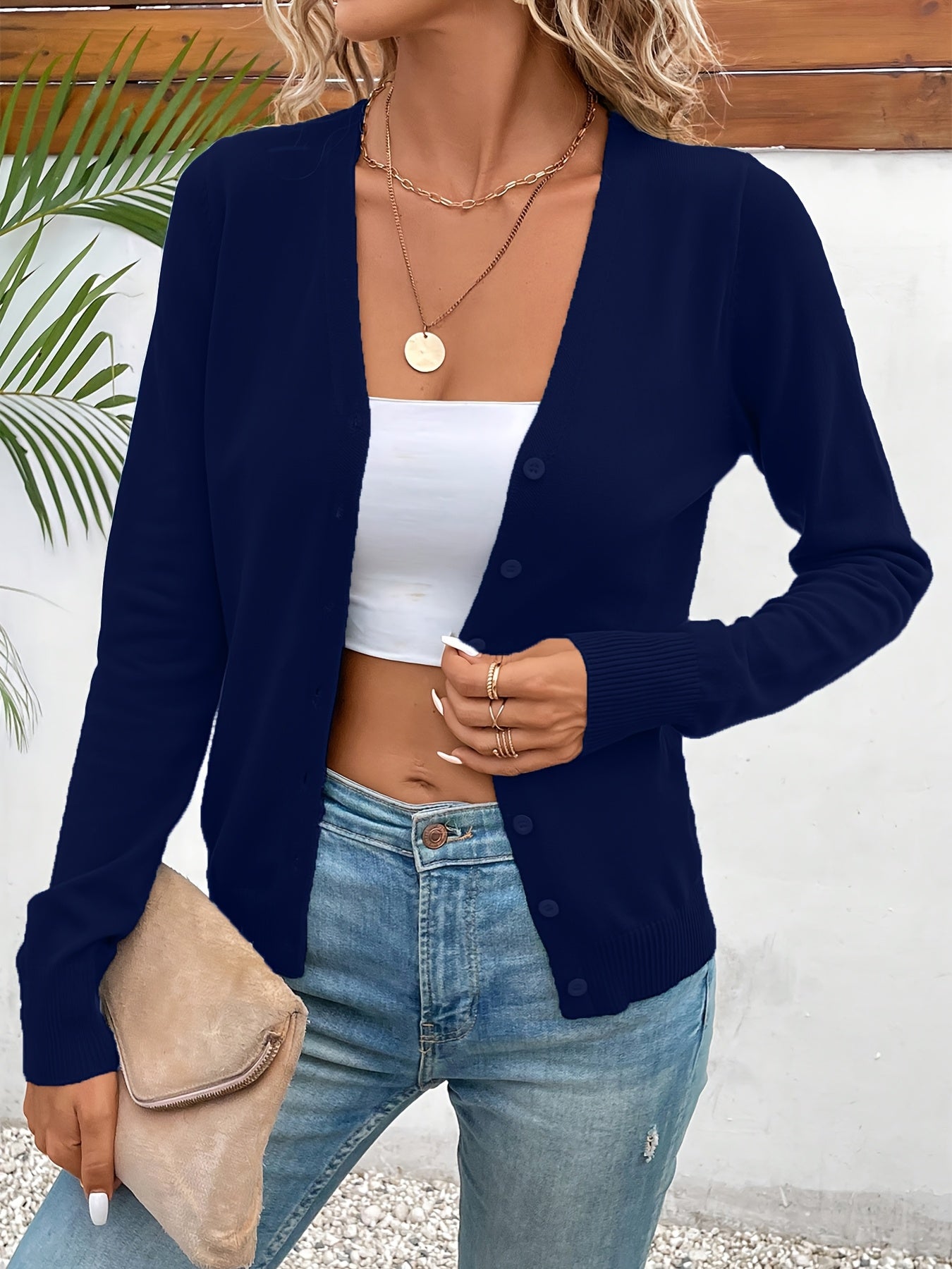 Effortless Knit Cardigan Sweater for Women with V Neck Long Sleeve Button Front Relaxed Style