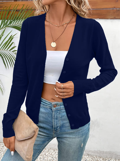 Effortless Knit Cardigan Sweater for Women with V Neck Long Sleeve Button Front Relaxed Style