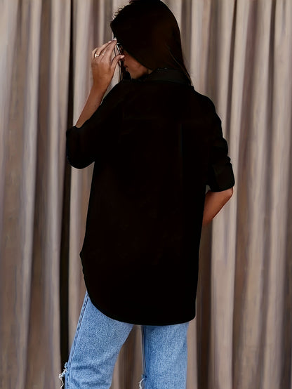 Effortless Button Down Blouse for Women with Collar Long Sleeve Relaxed Oversized Casual Style