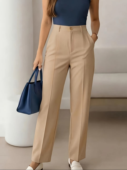 Elegant Wide Leg Pants for Women with High Waist Pleated Straight Leg Office Style