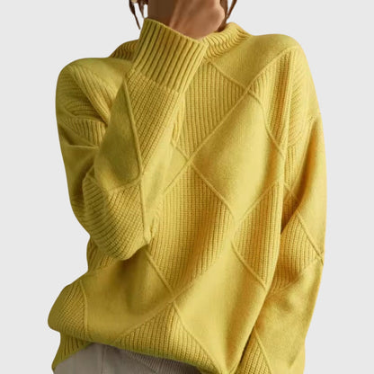 Comfortable Argyle Knit Sweater for Women with Turtleneck Long Sleeve Relaxed Oversized Style