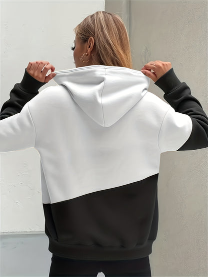 Comfortable Colorblock Graphic Hoodie for Women with Cowl Neck Long Sleeve Kangaroo Pocket Relaxed Style