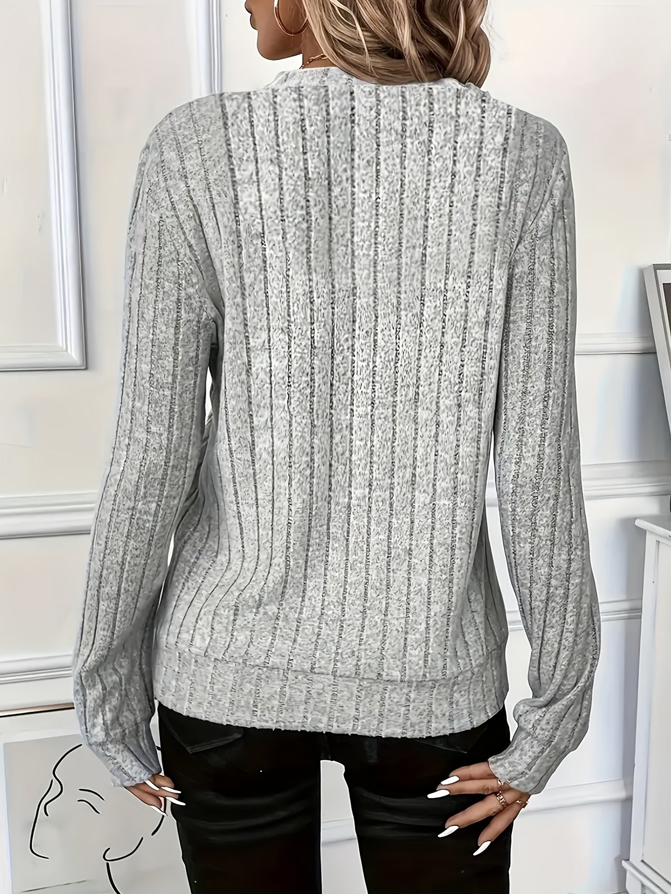 Fashionable And Elegant Casual Autumn And Winter New Arrivals, Solid Color Ribbed Comfortable And Breathable Round Neck Zip-Up Women'S Pullover Sweatshirt