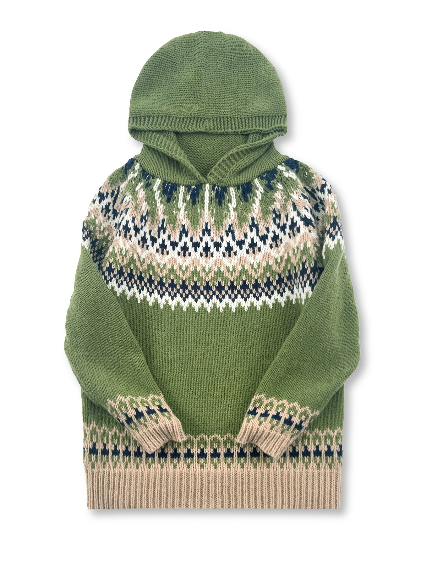 Comfortable Fair Isle Sweater for Women with Hooded Long Sleeve Relaxed Oversized Knit Style