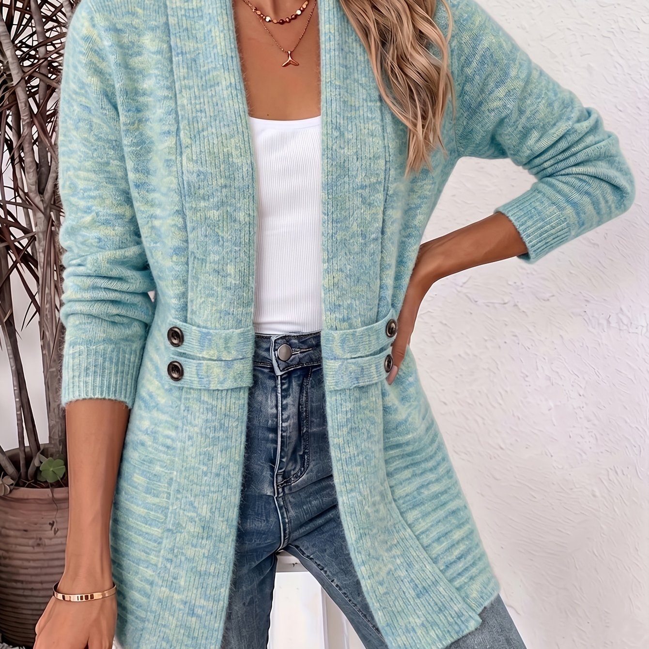 Effortless Ribbed Cardigan Sweater for Women with Shawl Collar Long Sleeve Button Tab Relaxed Style