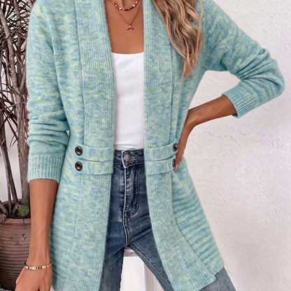 Effortless Ribbed Cardigan Sweater for Women with Shawl Collar Long Sleeve Button Tab Relaxed Style