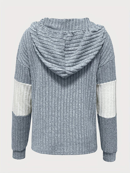 Solid Color Contrasting Hooded Pullover