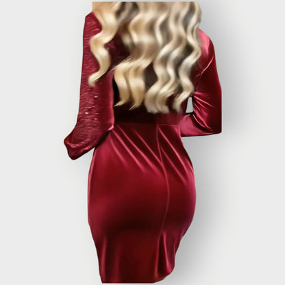 Elegant Sequin Velvet Wrap Dress for Women with V Neck Long Sleeve Ruched Bodycon Cocktail Style
