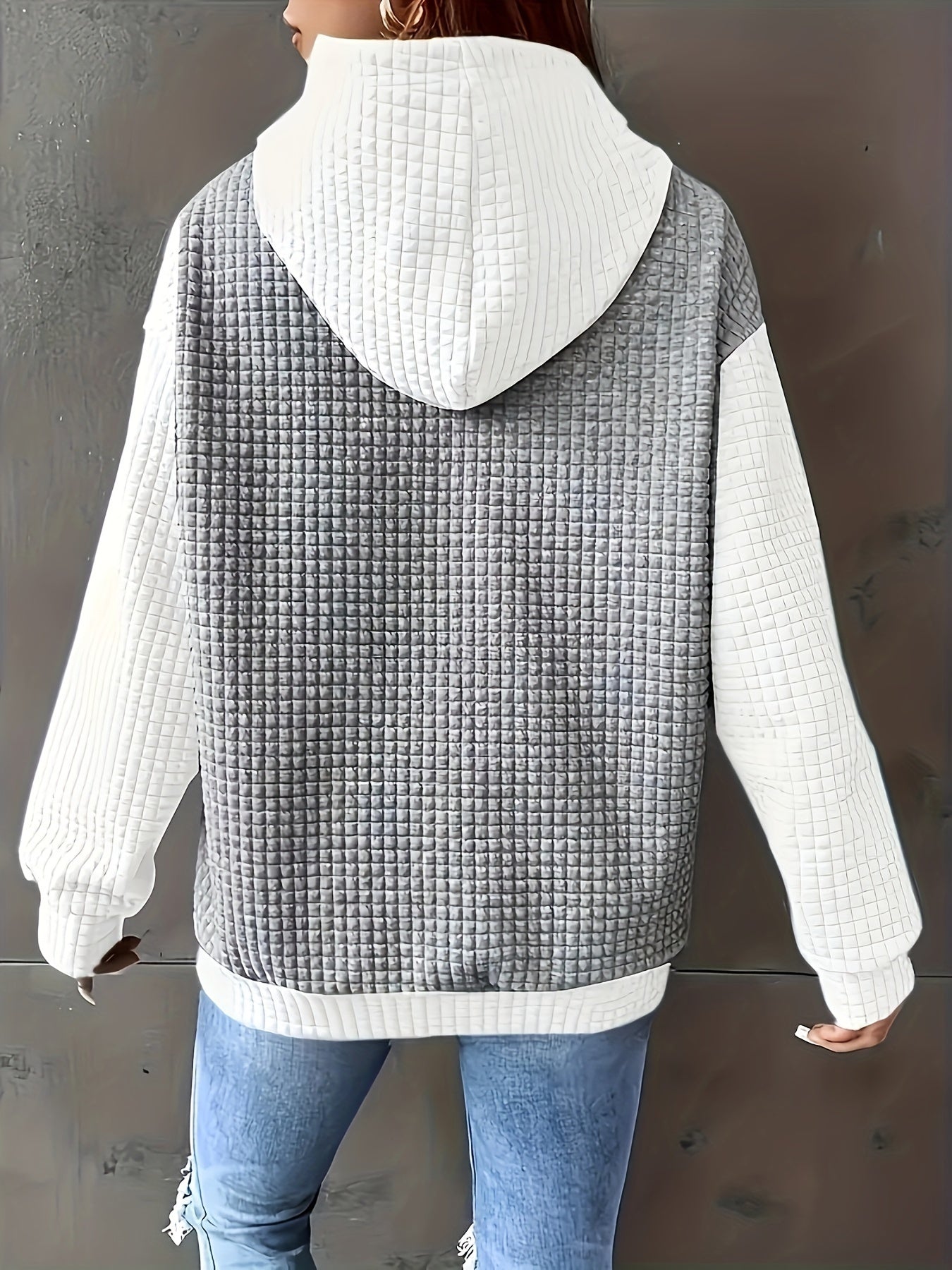 Autumn/Winter European and American Fashion Trendy Wide Fit Casual Loose Color Block Patchwork Pullover Hooded Versatile Sweatshirt Jacket for Women