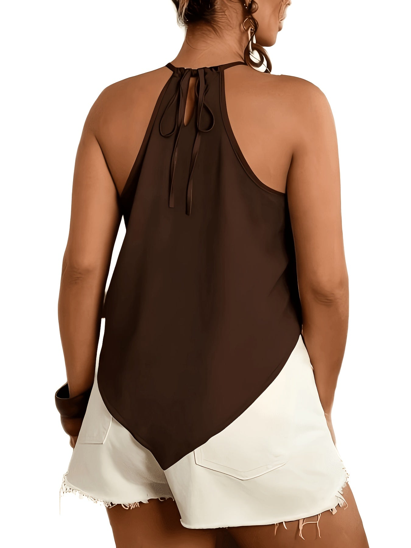 Effortless Halter Top for Women with Sleeveless Handkerchief Hem Tie Back Flowing Tank Style