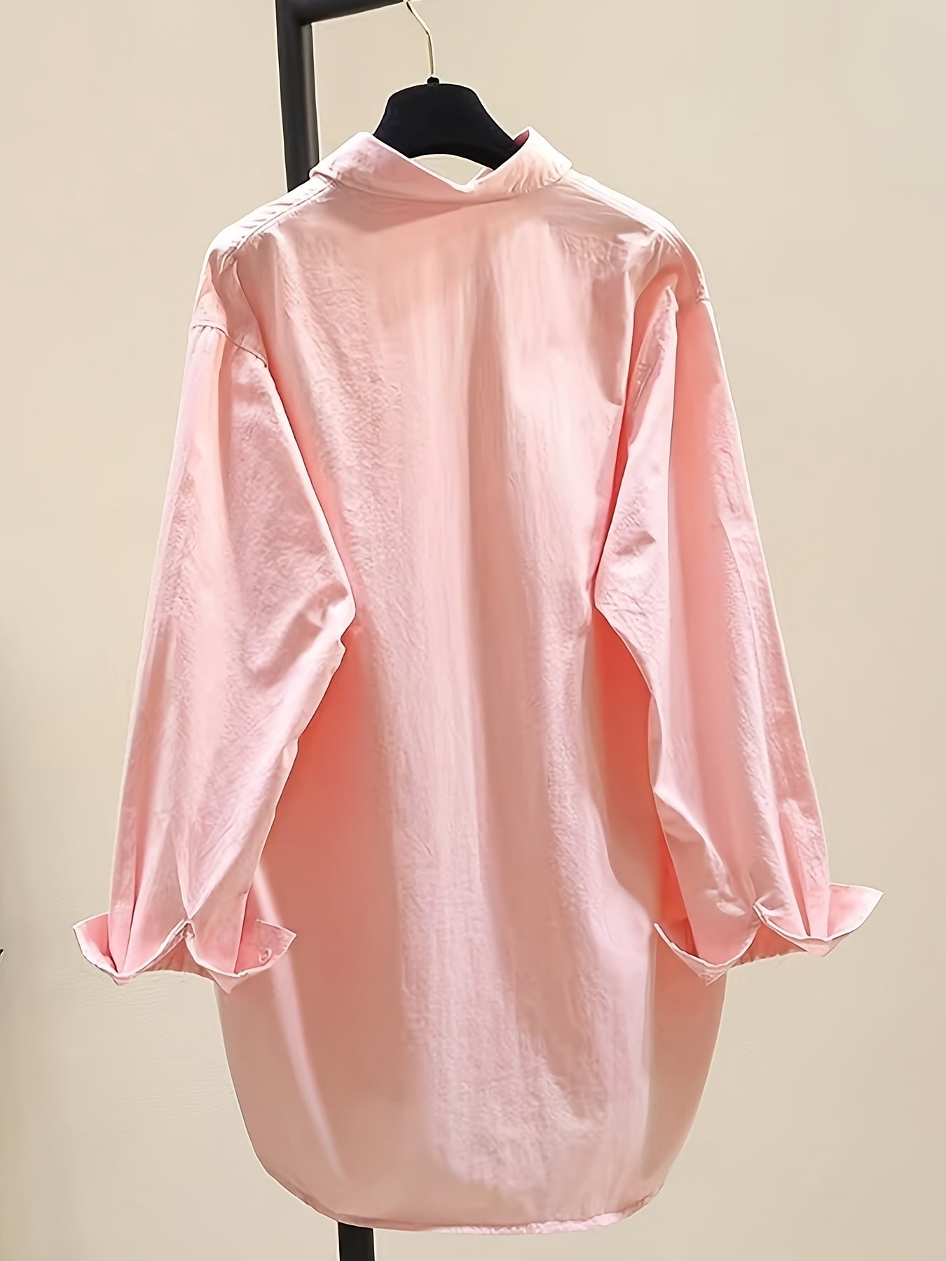 Effortless Cotton Blouse for Women with Point Collar Long Sleeve High Low Oversized Style