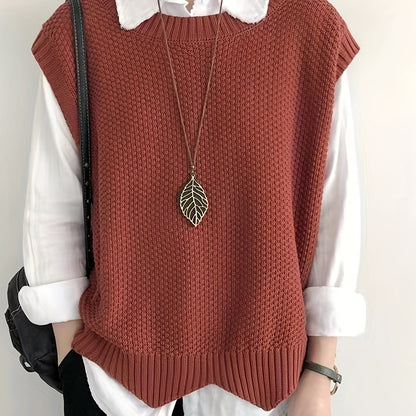 Comfortable Chunky Knit Sweater Vest for Women with Crew Neck Sleeveless Relaxed Oversized Style