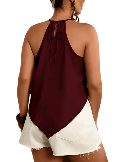 Effortless Halter Top for Women with Sleeveless Handkerchief Hem Tie Back Flowing Tank Style