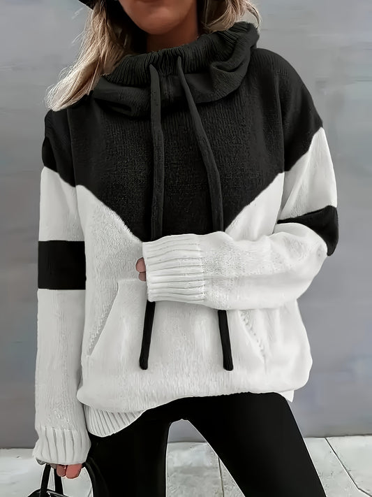 Comfortable Colorblock Sweater for Women with Cowl Neck Long Sleeve Relaxed Oversized Knit Style