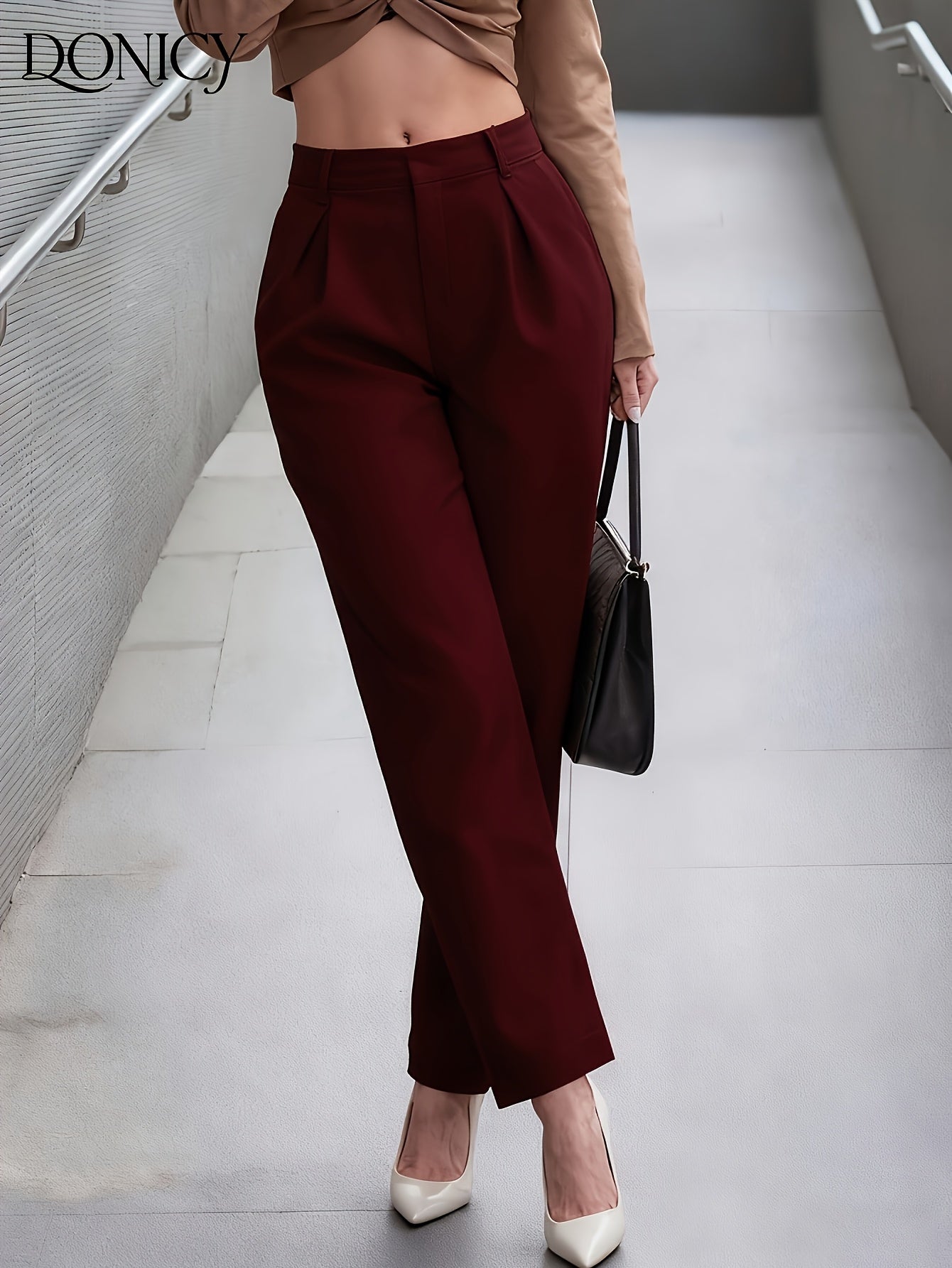 Elegant Faux Leather Wide Leg Pant for Women with High Waist Pleated Tapered Relaxed Style