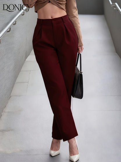 Elegant Faux Leather Wide Leg Pant for Women with High Waist Pleated Tapered Relaxed Style
