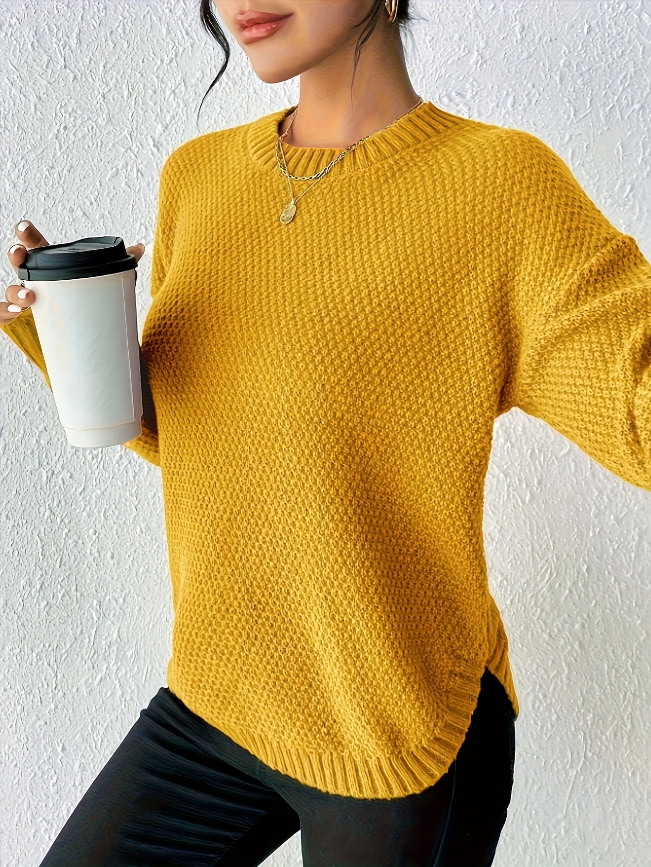 New Women's Solid Color Round Neck Pullover Sweater, Loose-Fit Simple Versatile Long Sleeve Pullover Sweater, Women's Sweater Top