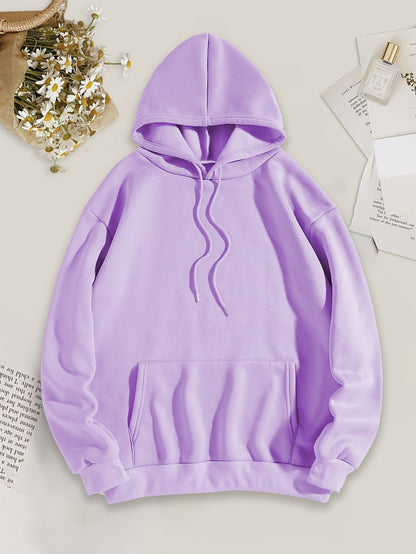 Comfortable Fleece Hoodie for Women with Drawstring Neck Long Sleeve Kangaroo Pocket Oversized Style