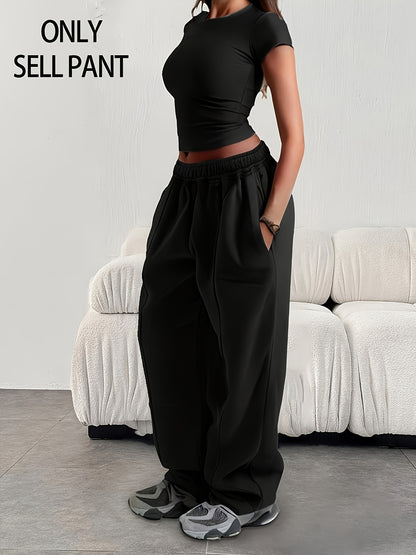 Effortless Wide Leg Sweatpants for Women with High Waist Elastic Pocket Relaxed Baggy Casual Style