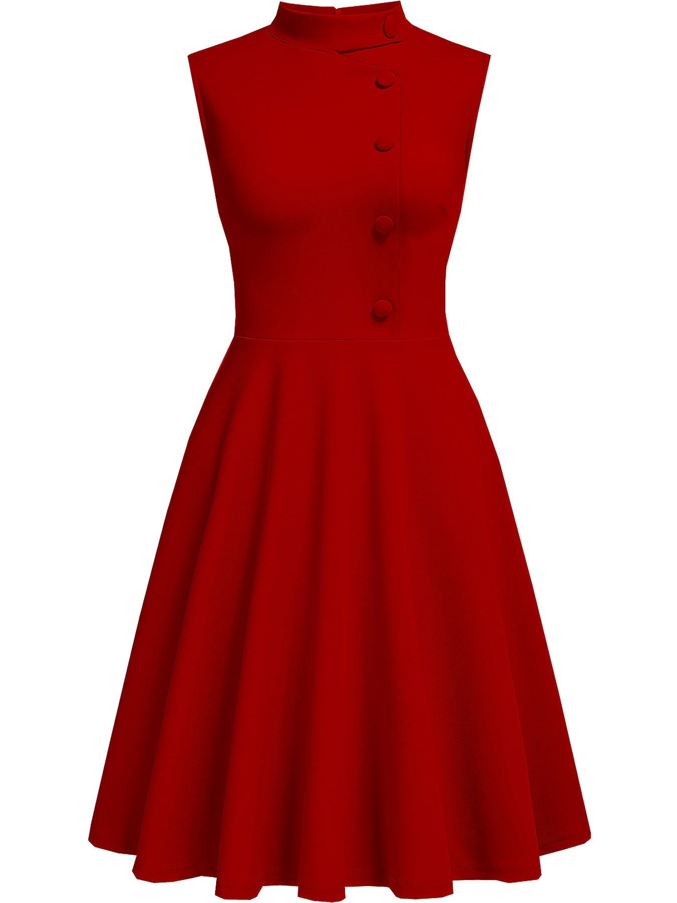 Elegant Navy Midi Dress for Women with High Neck Sleeveless Button Front Fit and Flare Cocktail Style