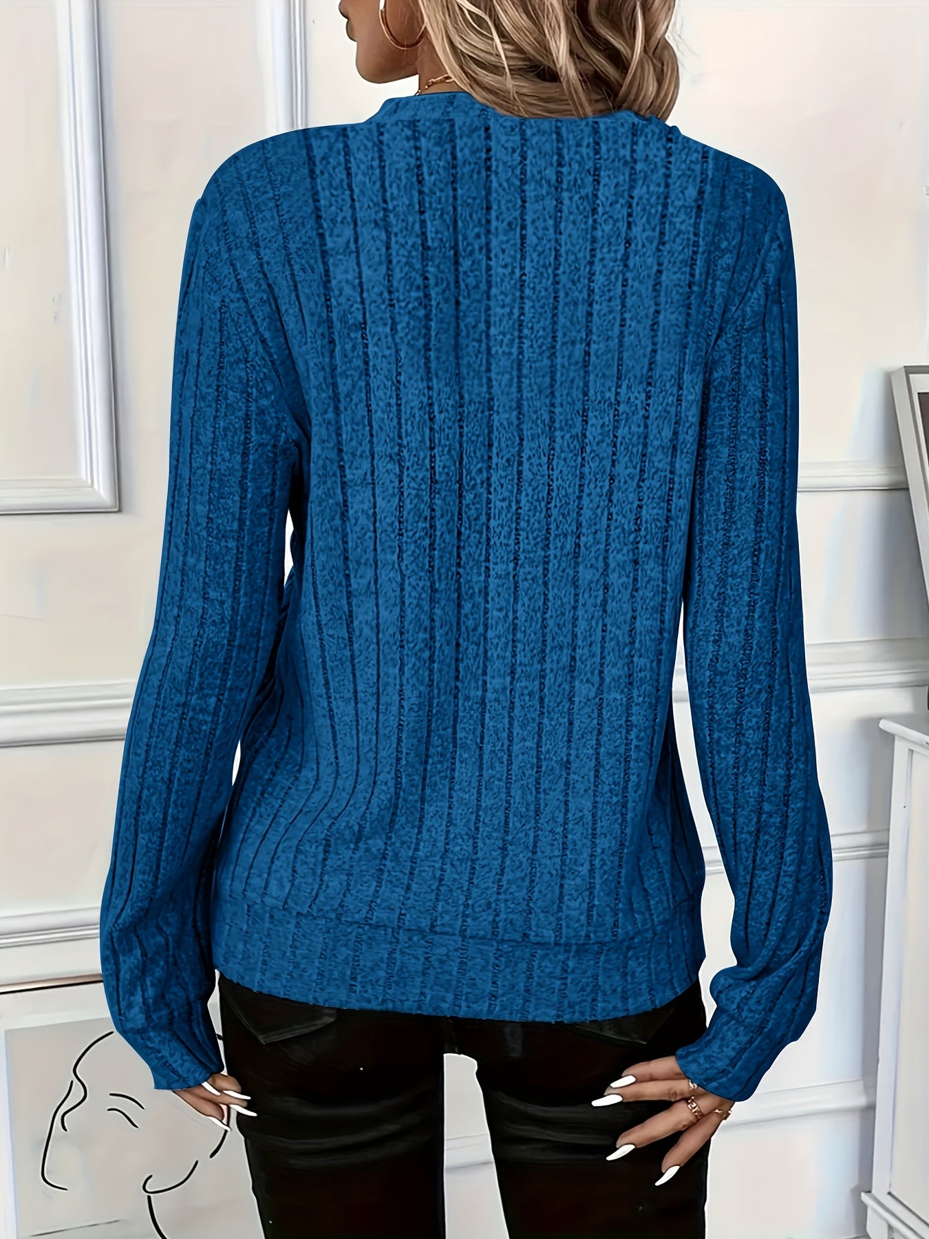Fashionable And Elegant Casual Autumn And Winter New Arrivals, Solid Color Ribbed Comfortable And Breathable Round Neck Zip-Up Women'S Pullover Sweatshirt
