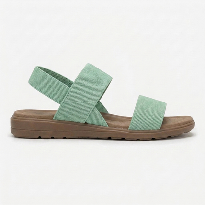 Comfortable Flat Sandals for Women with Two Strap Ankle Buckle Open Toe Cushioned Style