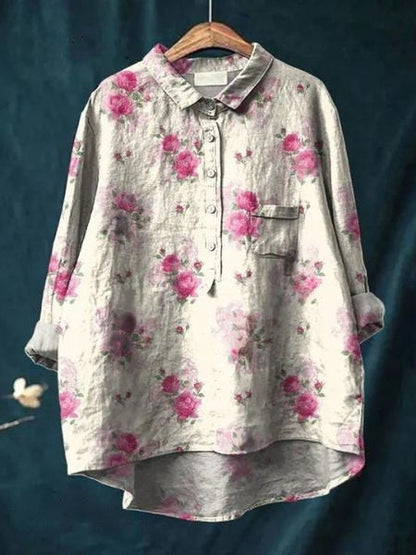 Effortless Floral Print Blouse for Women with Collar Long Sleeve Button Front Relaxed Style