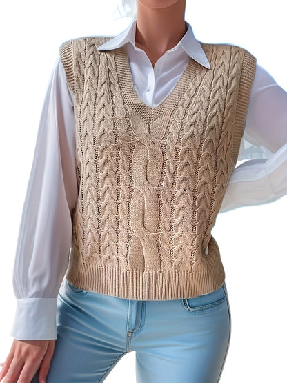 Comfortable Cable Knit Sweater Vest for Women with V Neck Sleeveless Relaxed Oversized Knit Style