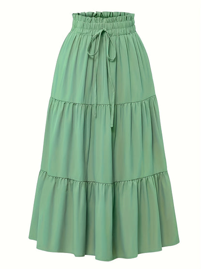 Effortless Tiered Maxi Skirt for Women with Paperbag Waist Drawstring Flowing Boho Style