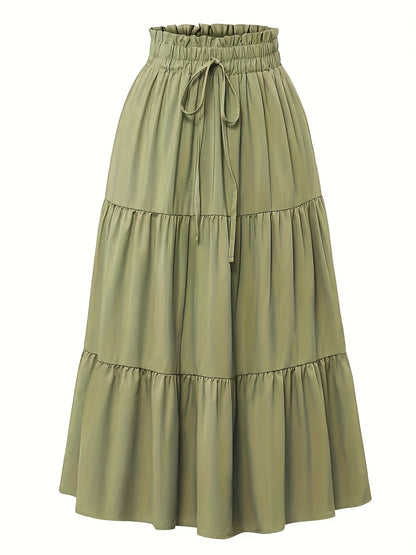 Effortless Tiered Maxi Skirt for Women with Paperbag Waist Drawstring Flowing Boho Style