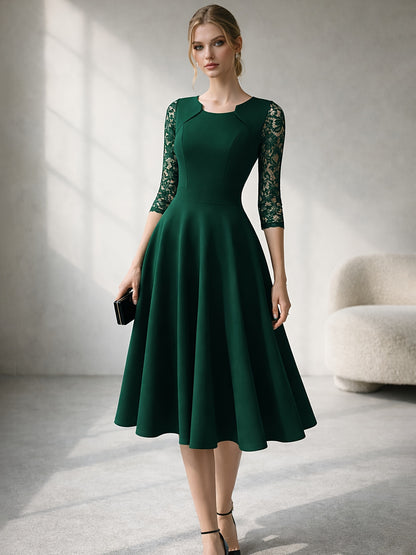 Vintage Floral Lace Party Swing Dress with a Square Neckline for Women