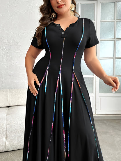 Plus Size - Plus Size - Ruched Detail V-Neck Dress, Suitable for Beach, Party, Summer, Casual, Vacation And Dating Dress