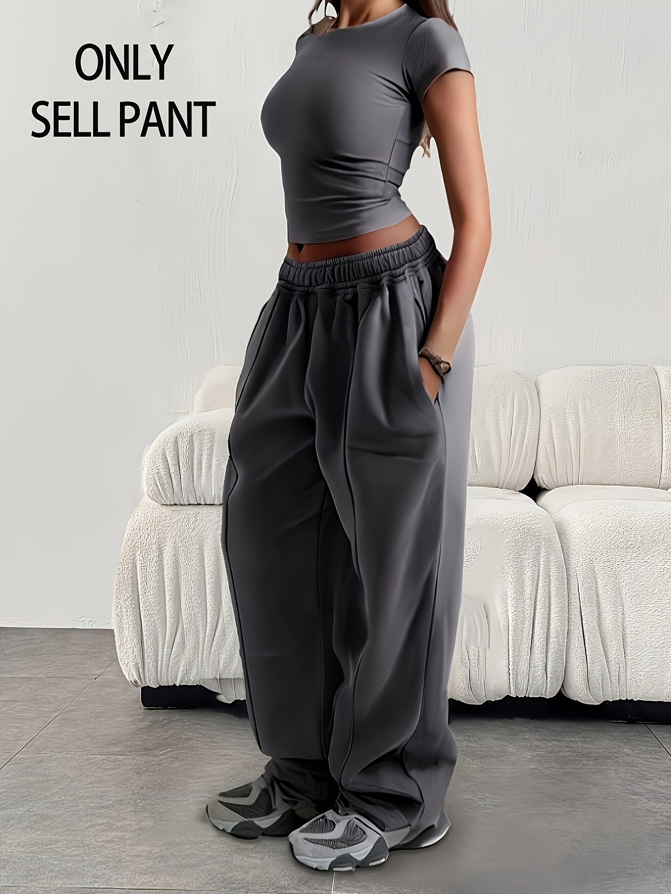 Effortless Wide Leg Sweatpants for Women with High Waist Elastic Pocket Relaxed Baggy Casual Style