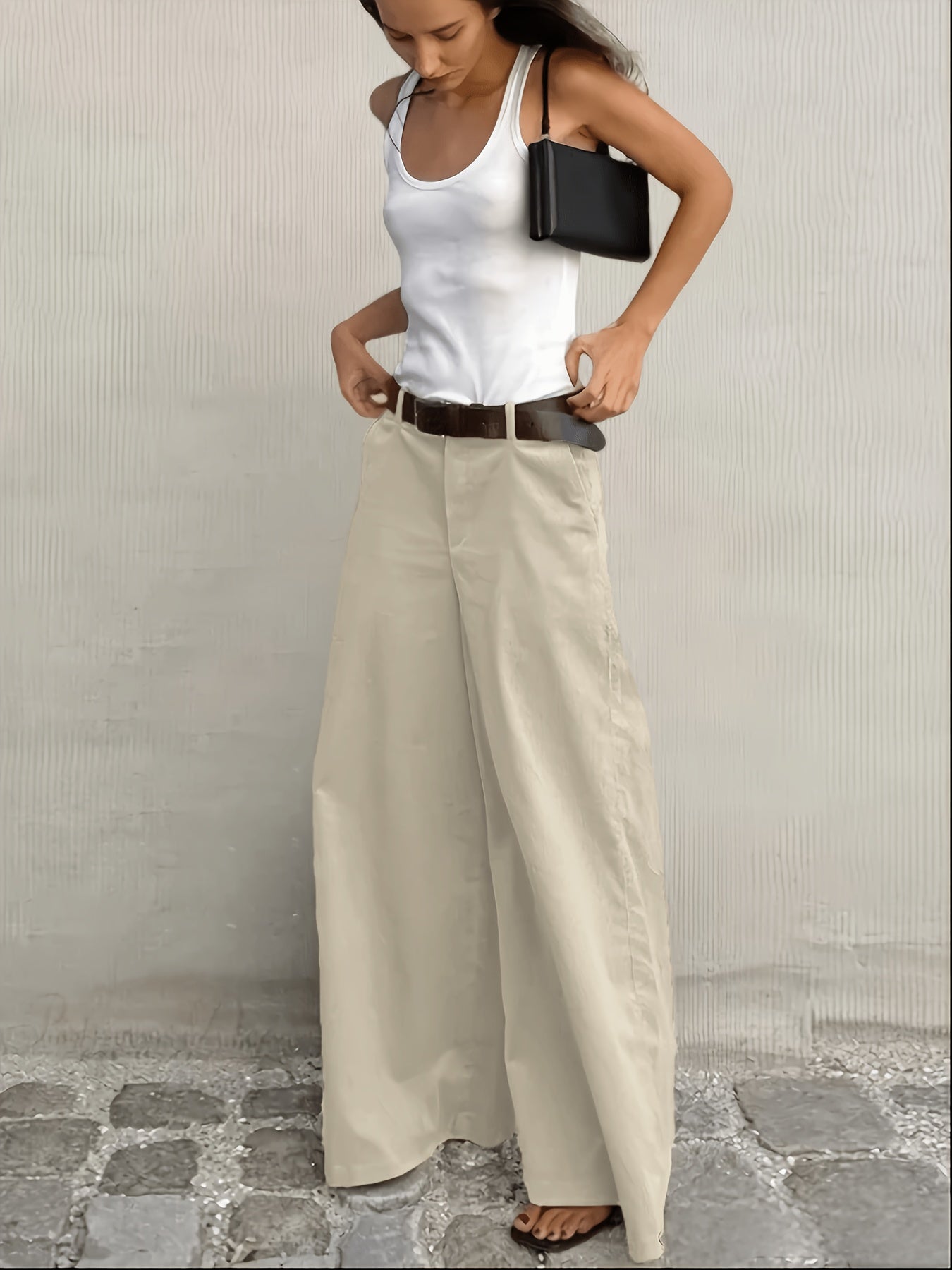 Effortless Wide Leg Pants for Women with High Waist Button Front Relaxed Flowing Casual Style