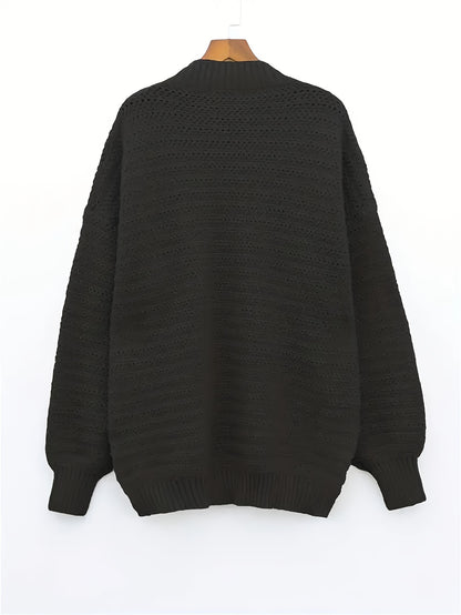 Comfortable Textured Knit Sweater for Women with High Neck Long Sleeve Relaxed Oversized Style