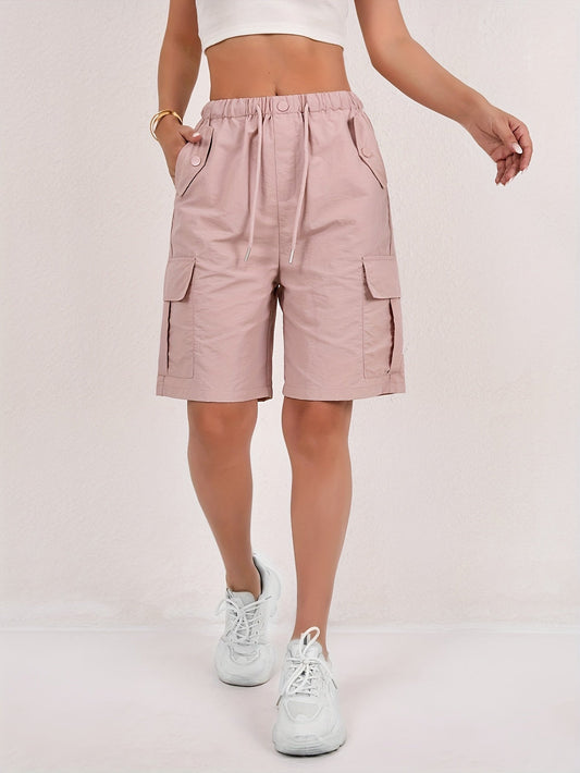 Effortless Pink Cargo Bermuda Shorts for Women with High Waist Drawstring Relaxed Casual Style