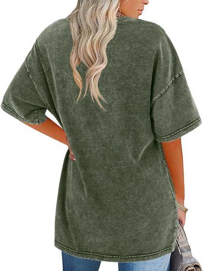 Effortless Washed Cotton Tunic Top for Women with Crew Neck Half Sleeve Oversized Relaxed Casual Style