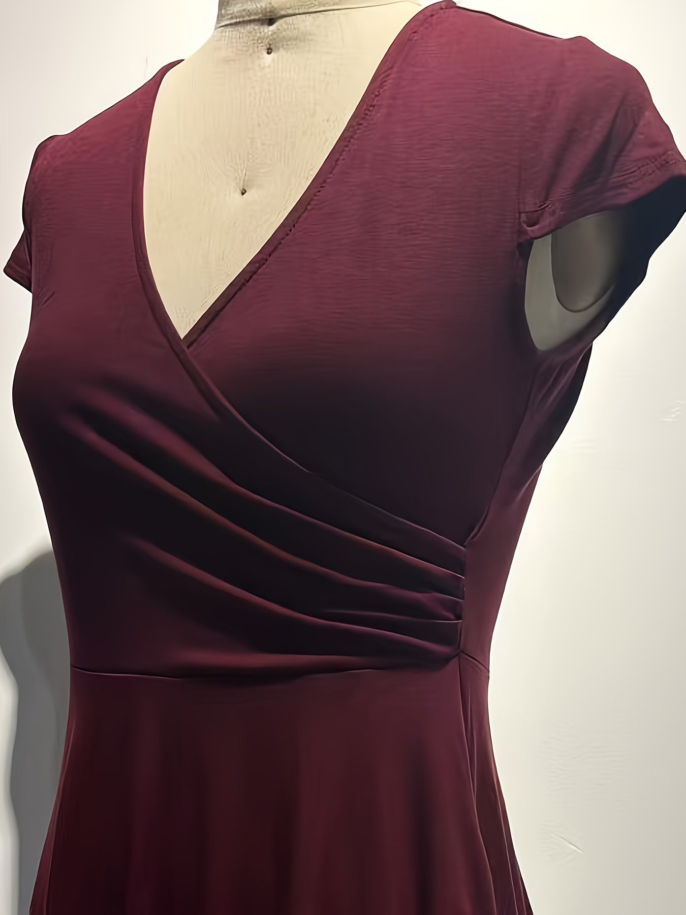 -Border Women'S Dress, Solid V-Neck Pocket A-Line Elegant