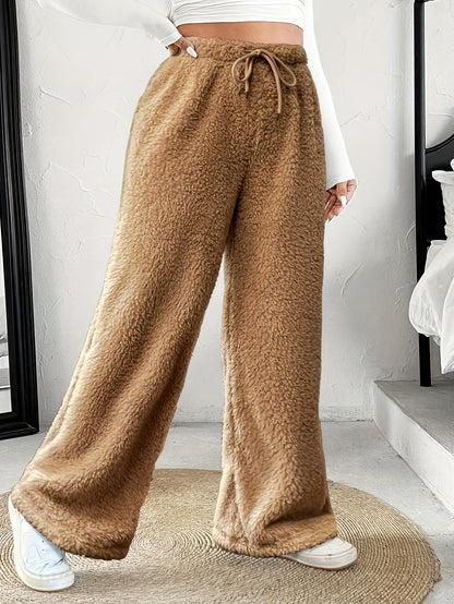 Plus Size -Adult Plus Size Clothing Autumn Winter Casual Reversible Plush Thick Warm Waistband Drawstring Loose Drape Wide Leg Pants