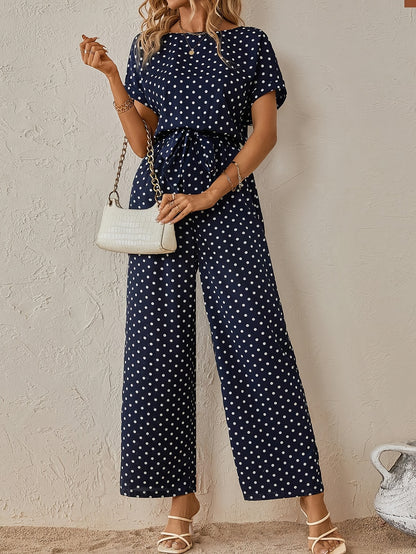 Elegant Women'S Polka Dot Jumpsuit | Off the Shoulder Style, All-Season Suitable for Adults