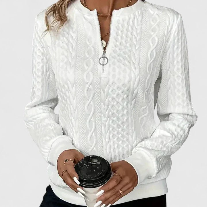 Comfortable Cable Knit Sweatshirt for Women with Quarter Zip Crew Neck Long Sleeve Relaxed Oversized Knit Style